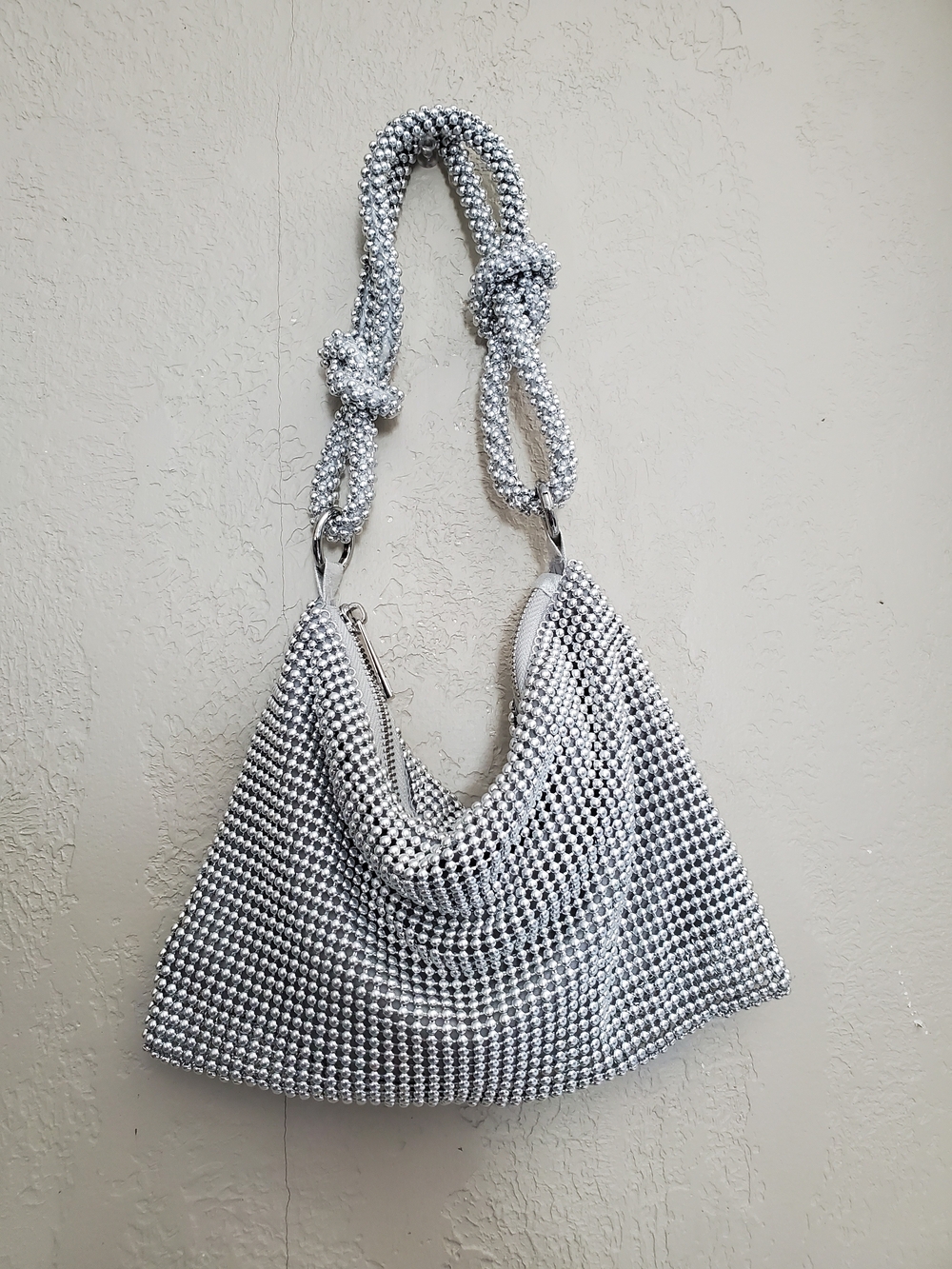 Silver Shoulder Bag with Knotted Strap